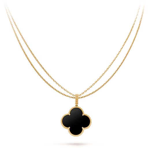 [CA]CLOVER 25MM GOLD ONYX BIG CLOVER NECKLACE