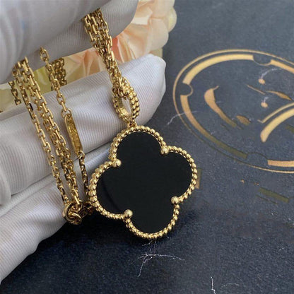 [CA]CLOVER 25MM GOLD ONYX BIG CLOVER NECKLACE