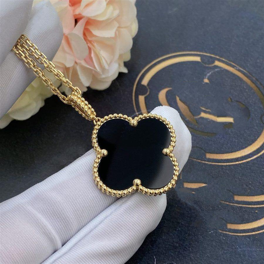 [CA]CLOVER 25MM GOLD ONYX BIG CLOVER NECKLACE