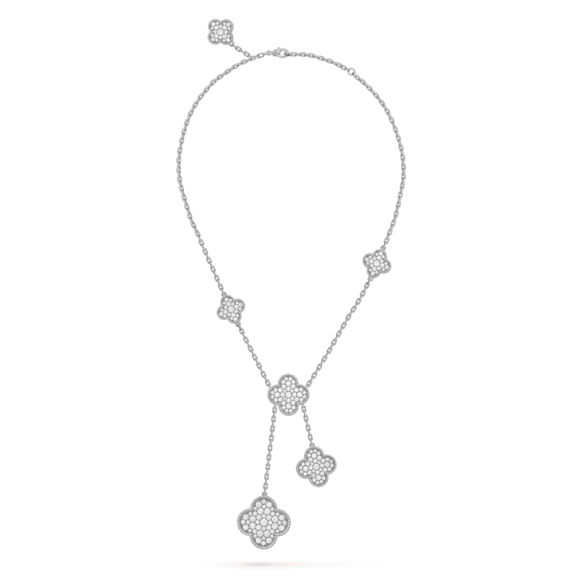 [CA]CLOVER 5 MOTIFS SILVER DIAMONDS NECKLACE