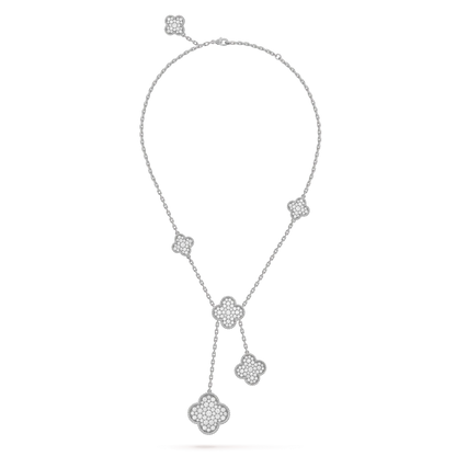 [CA]CLOVER 5 MOTIFS SILVER DIAMONDS NECKLACE