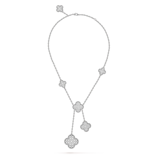 [CA]CLOVER 5 MOTIFS SILVER DIAMONDS NECKLACE