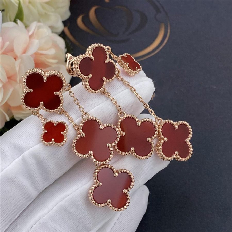 [CA]CLOVER EARRINGS CARNELIAN 4 MOTIFS PINK GOLD