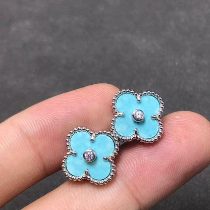 [CA]CLOVER 1 DIAMOND BLUE SKY SILVER EARRINGS