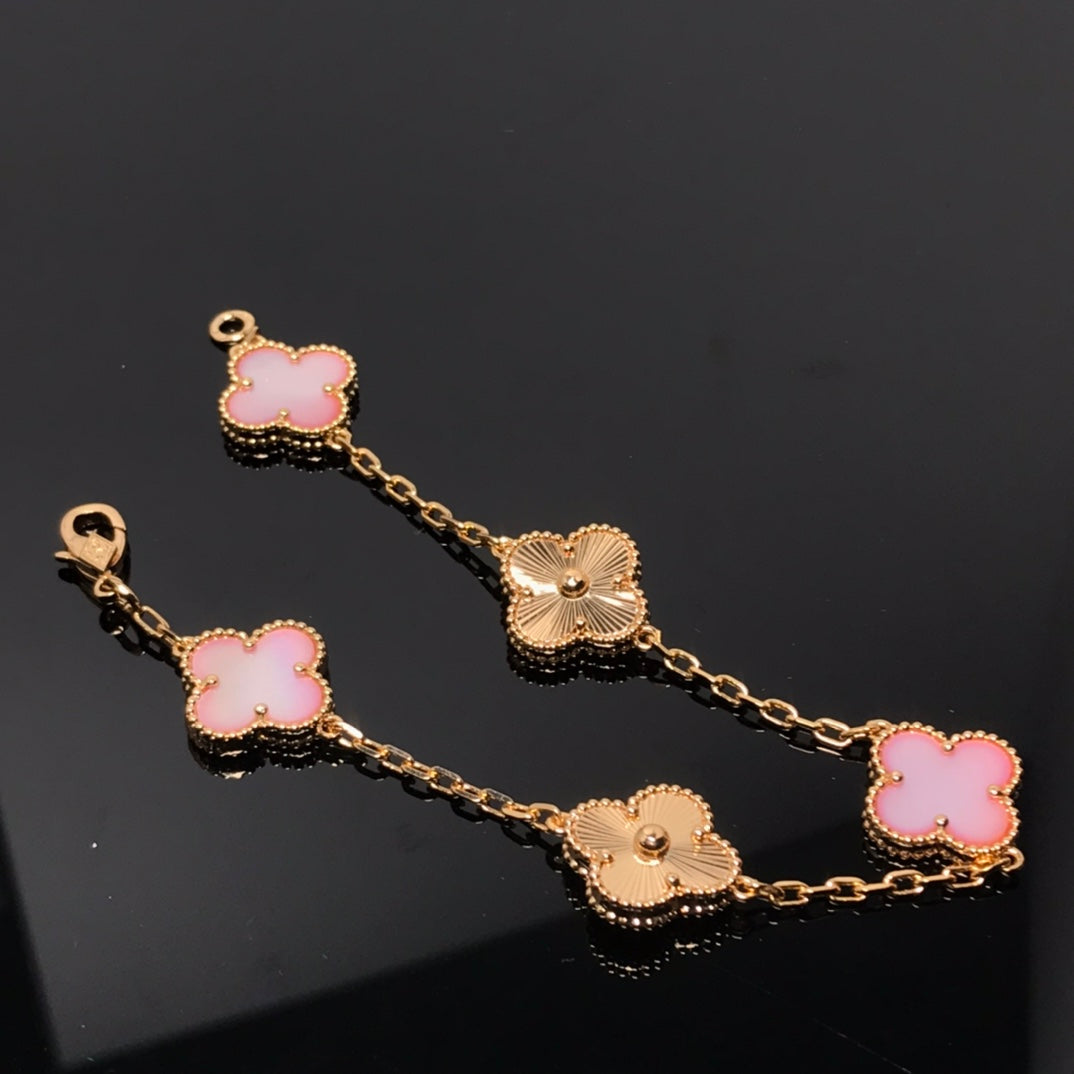 [CA]CLOVER BRACELET 5 MOTIF PINK AND PINK GOLD