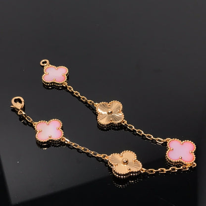 [CA]CLOVER BRACELET 5 MOTIF PINK AND PINK GOLD