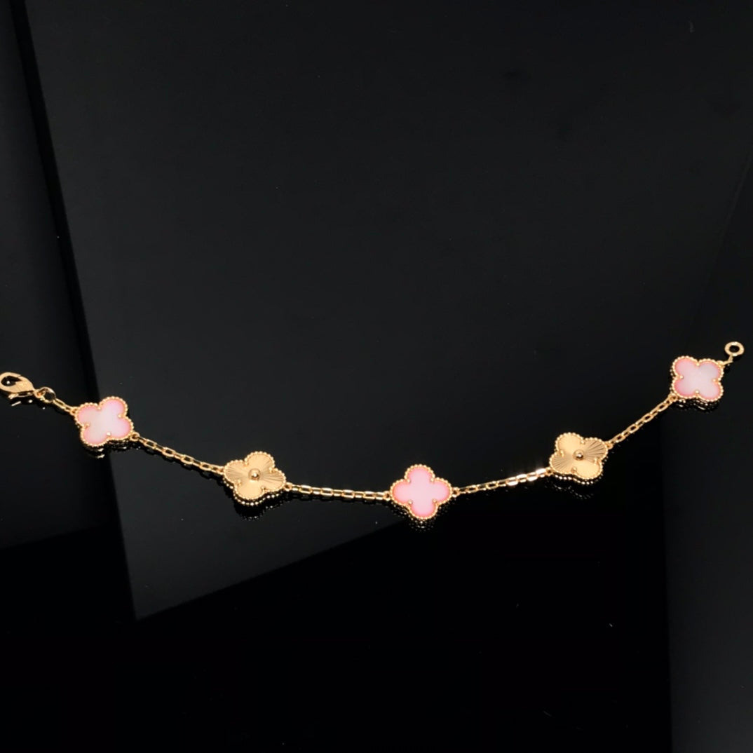 [CA]CLOVER BRACELET 5 MOTIF PINK AND PINK GOLD