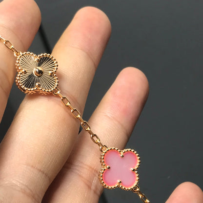 [CA]CLOVER BRACELET 5 MOTIF PINK AND PINK GOLD