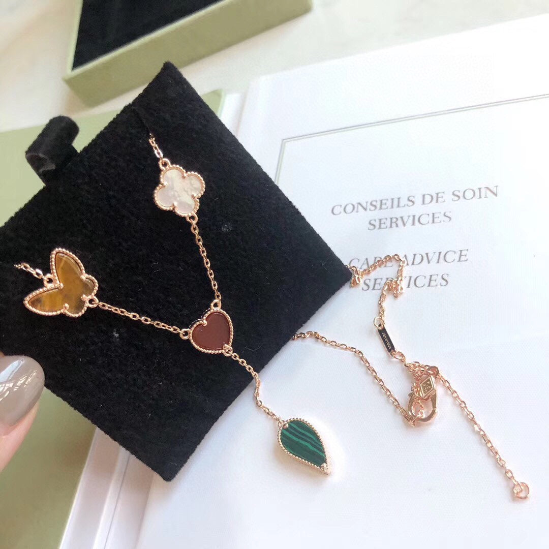 [CA]LUCKY SPRING 4 MOTIFS ROSE GOLD NECKLACE