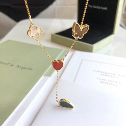 [CA]LUCKY SPRING 4 MOTIFS ROSE GOLD NECKLACE