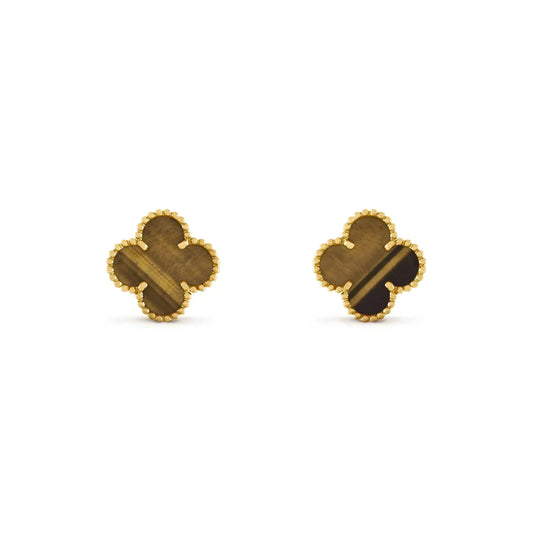 [CA]CLOVER MEDIUM 1 MOTIFS TIGER EYE EARRINGS