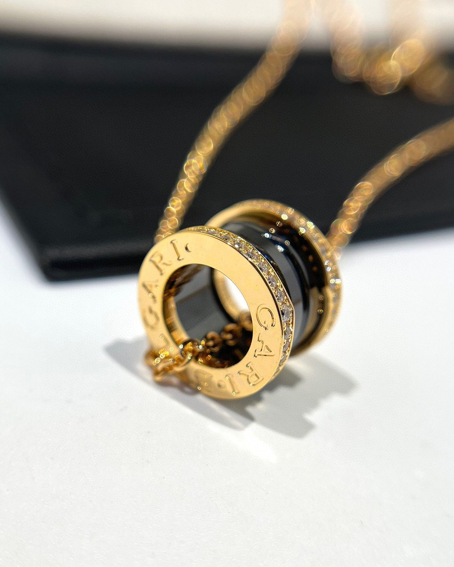 [CA]ZERO 1 BLACK CERAMIC DIAMOND PINK GOLD NECKLACE